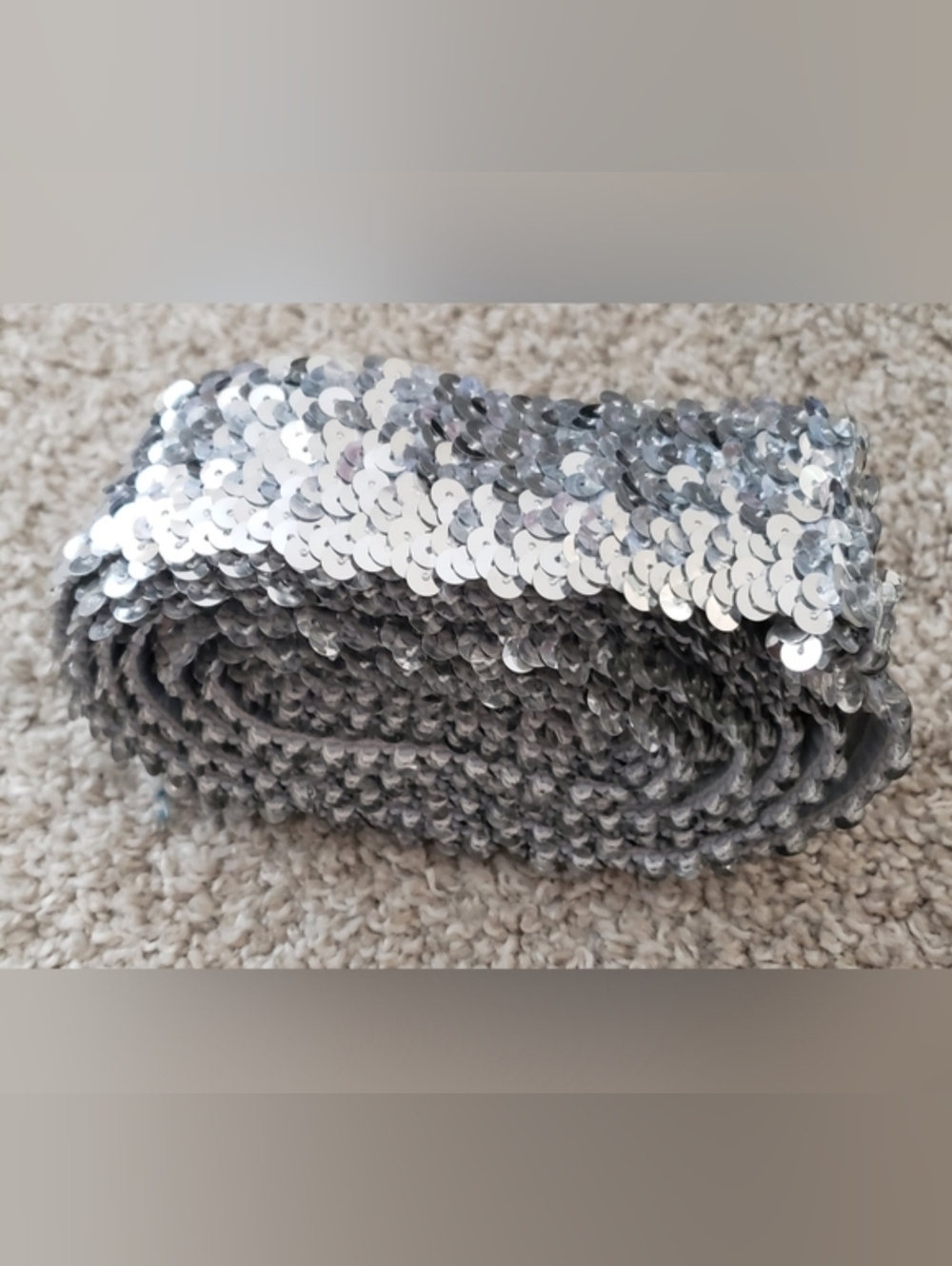 SILVER SEQUINED ELASTIC BAND 3 YARDS /  2 INCES WIDE